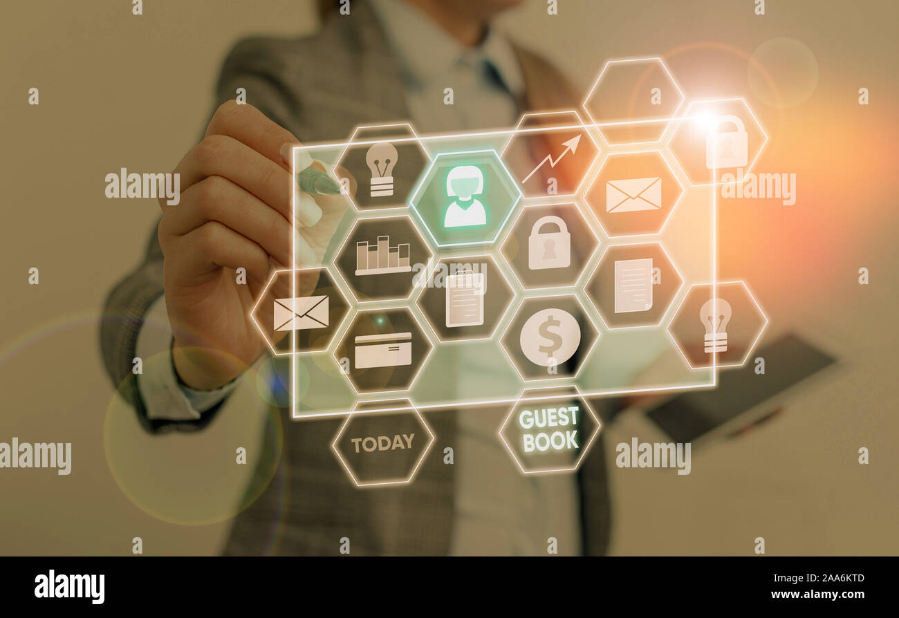 Conceptual hand writing showing Guest Book. Concept meaning electronic