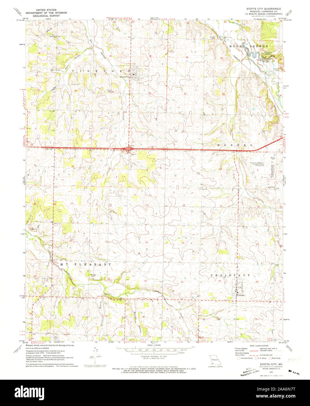 USGS TOPO Map Missouri MO Stotts City 324236 1971 24000 Restoration
