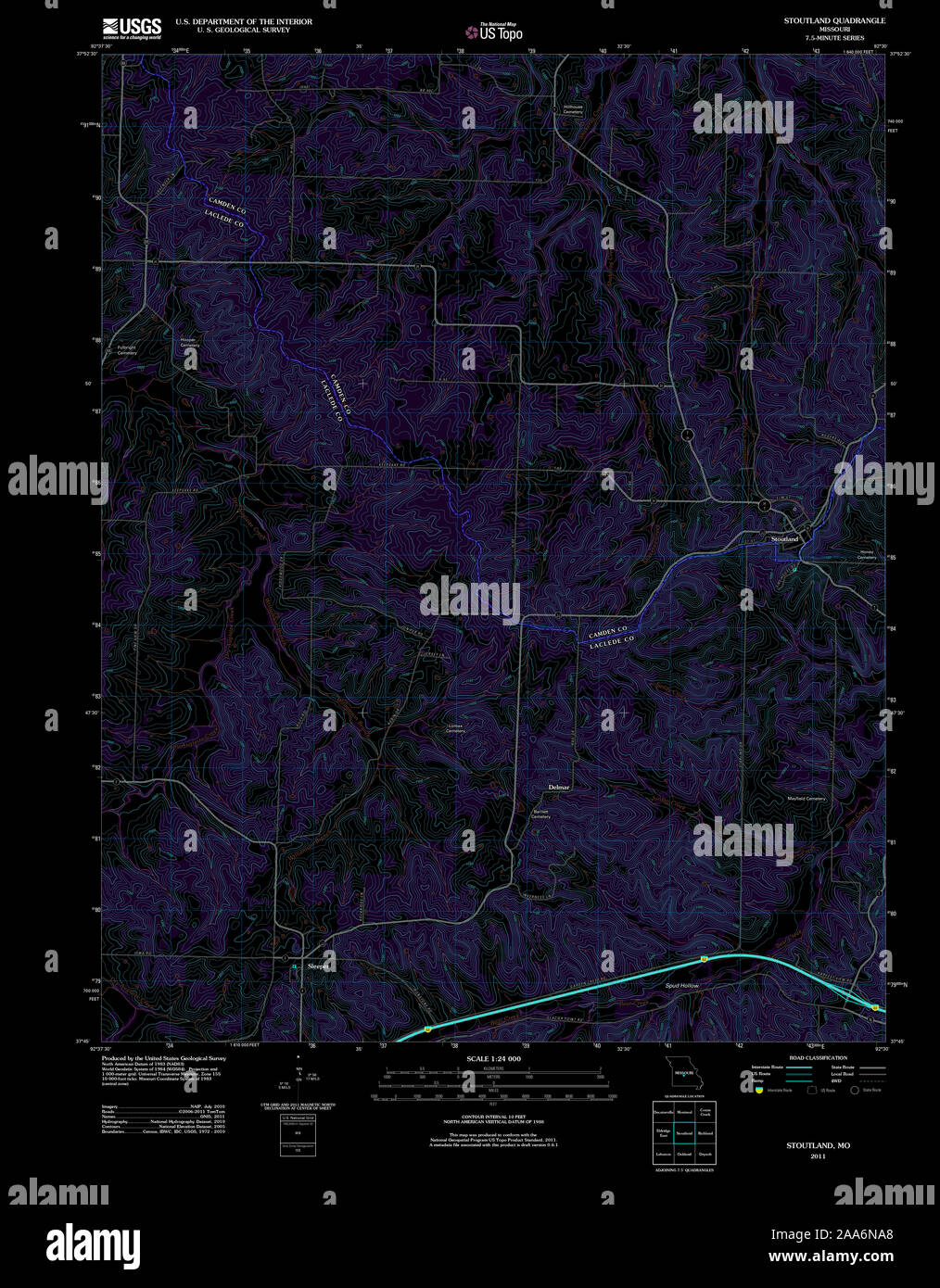 USGS TOPO Map Missouri MO Stoutland 20111222 TM Inverted Restoration