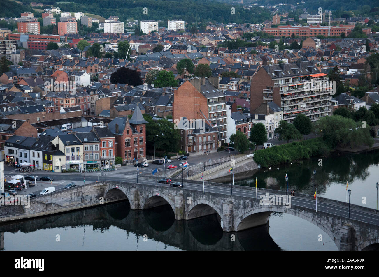 Aerial view of the city and Meuse river, Namur, Belgium, Europe Stock Photo