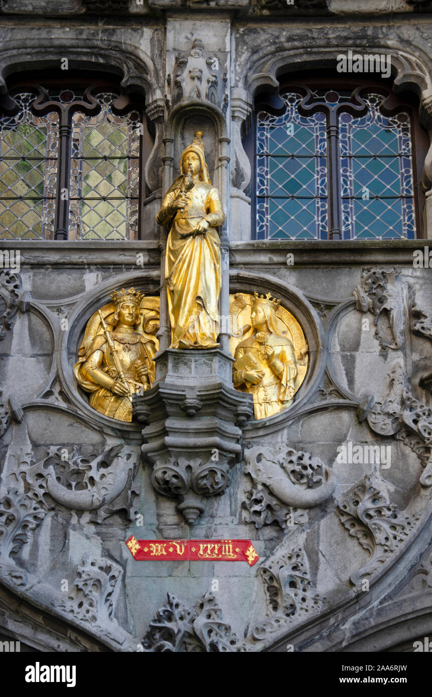 Gilded statue, Basilica of the Holy Blood, Burg Square, Bruges - Brugge, Belgium, Europe Stock Photo