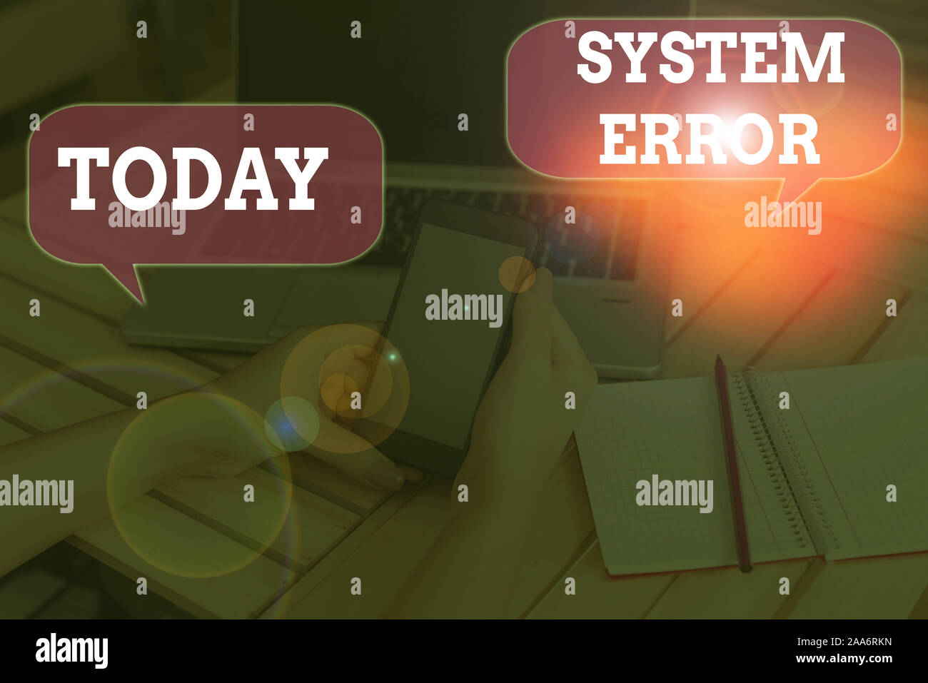 Error Message With Note Writing note showing System Error. Business concept for instruction ...
