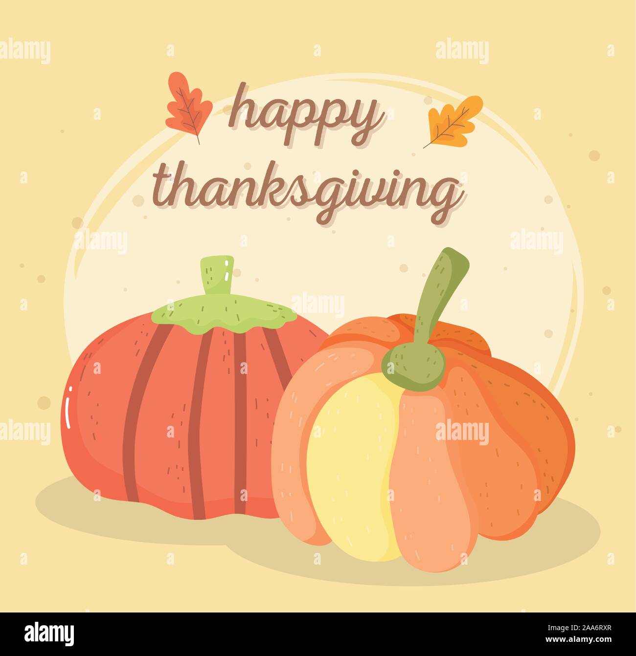 happy thanksgiving day pumpkins vegetable leaves vector illustration ...