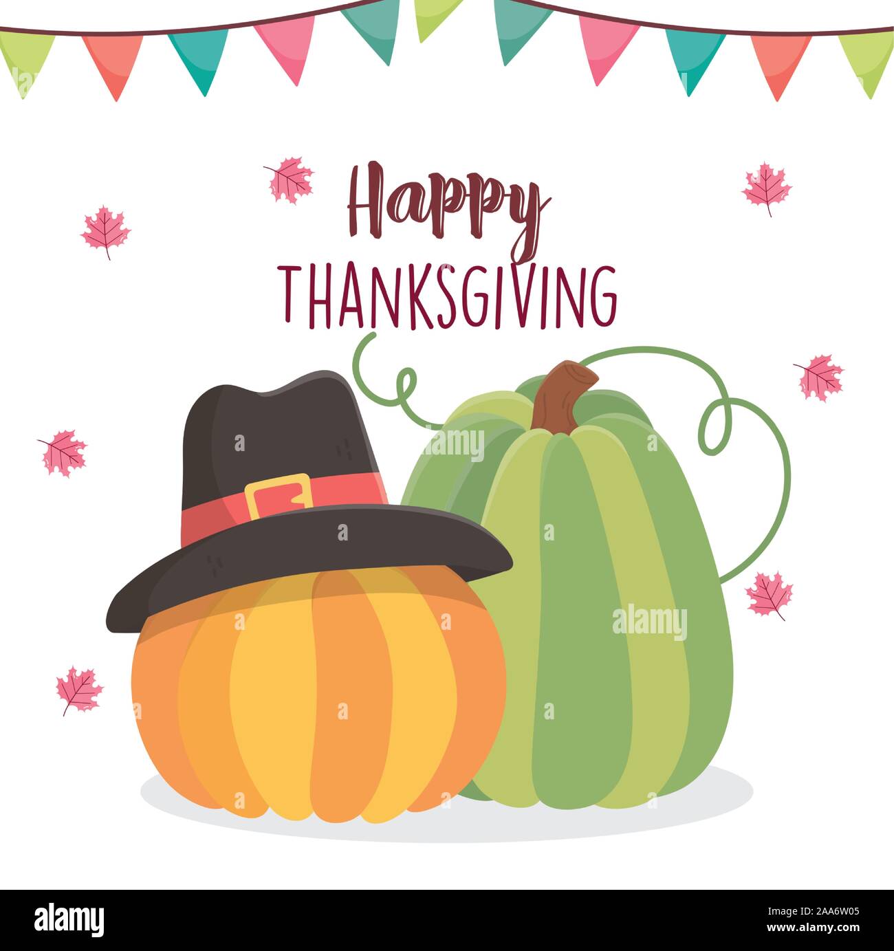 happy thanksgiving day pumpkin with pilgrim hat vector illustration ...