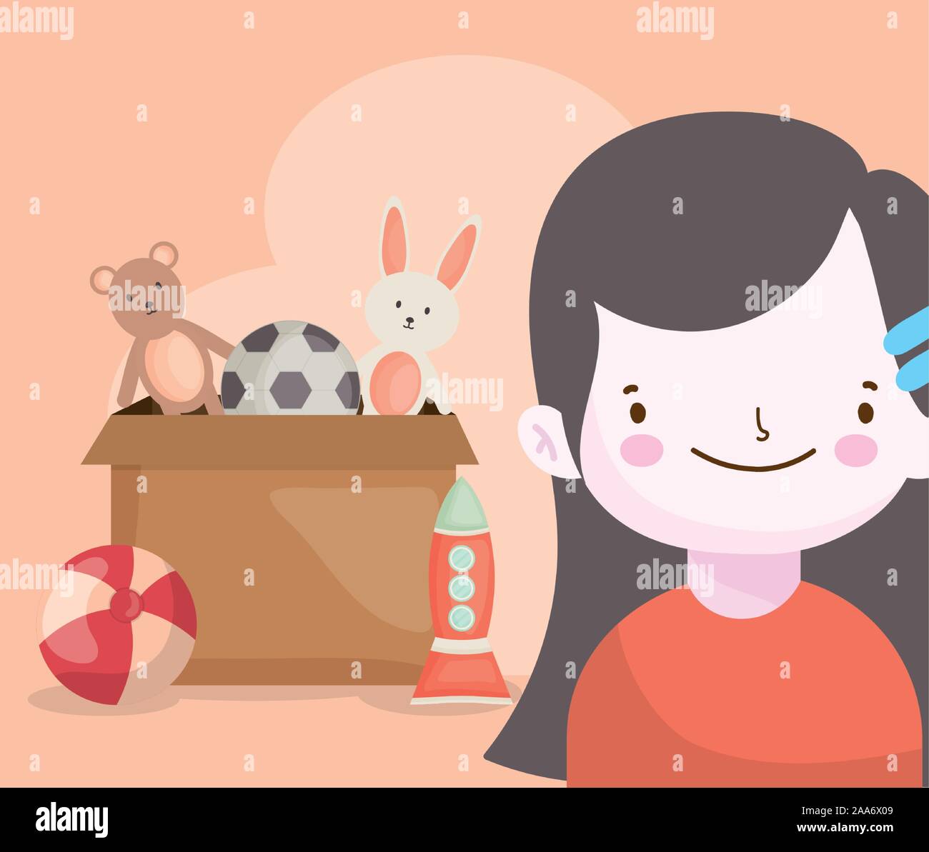 happy little girl with box many toys vector illustration Stock Vector ...
