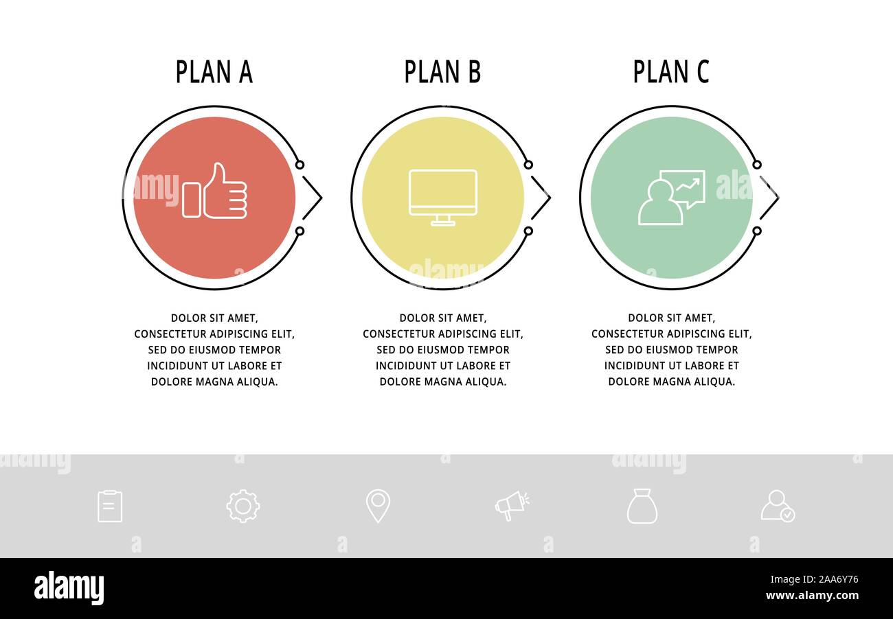 Vector flat line template circle infographics. Business concept with 3 ...