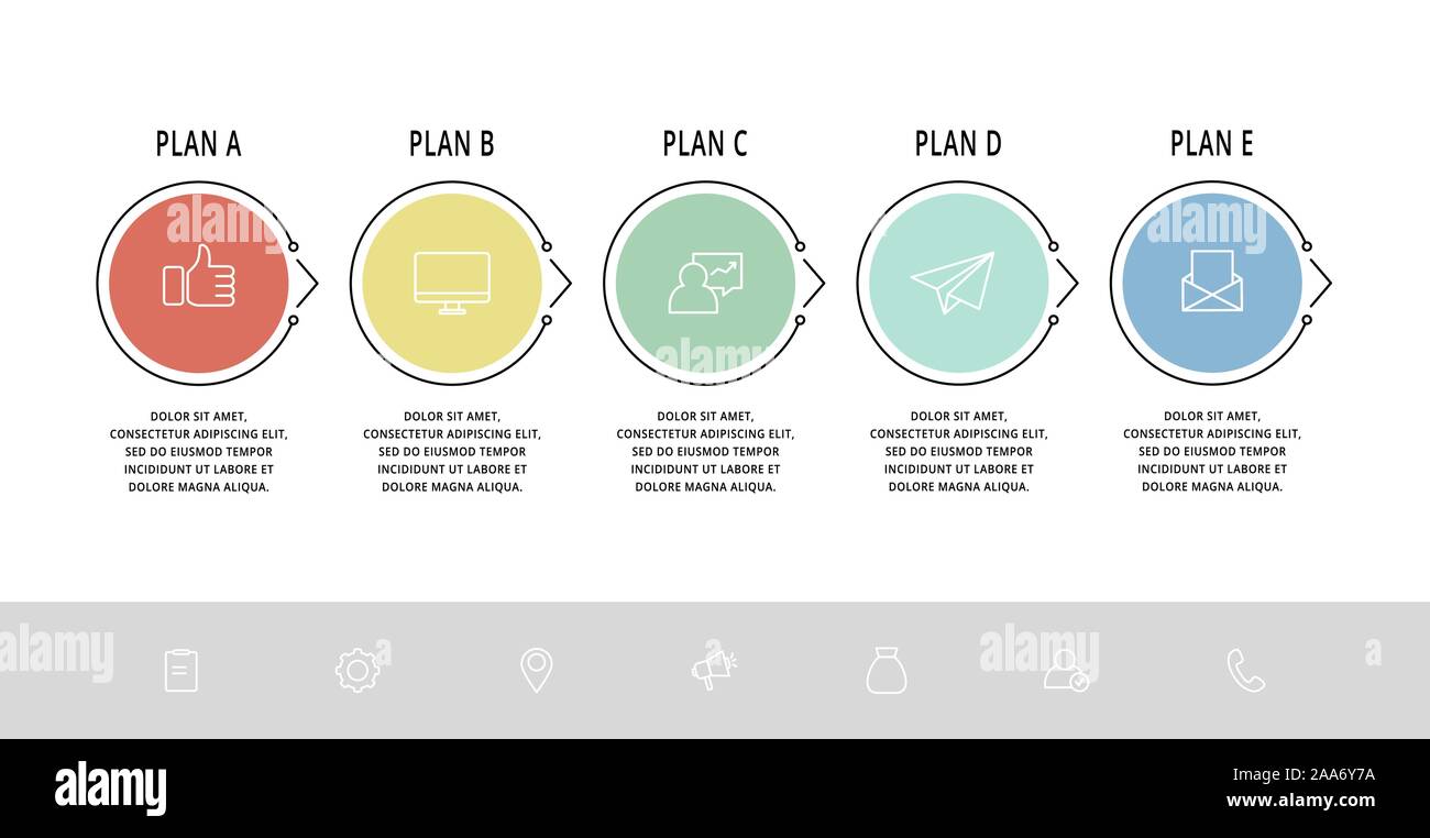 Vector flat line template circle infographics. Business concept with 5 ...
