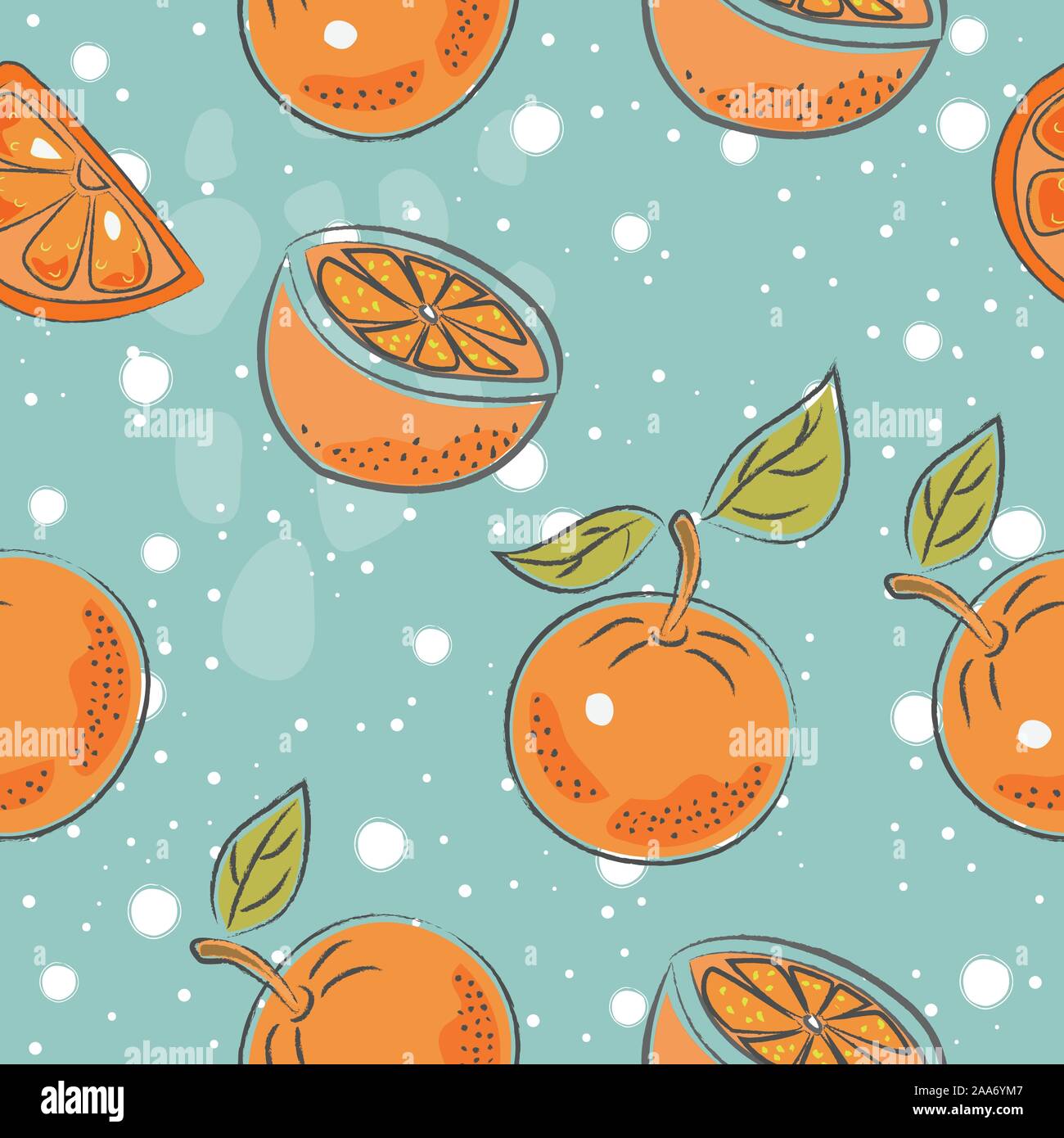 Seamless Pattern with Oranges. Scandinavian Style. Vector Graphics Stock Vector