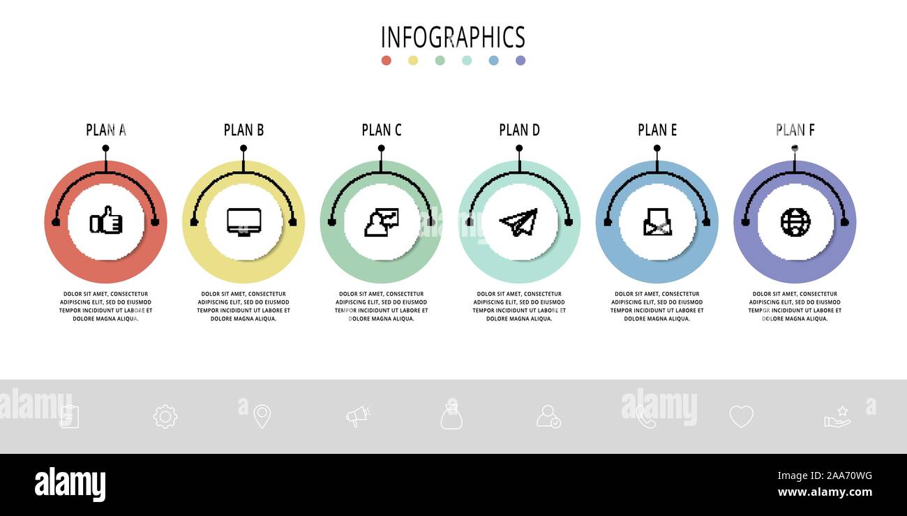 Vector flat infographic template. Circles with text and icons for six ...