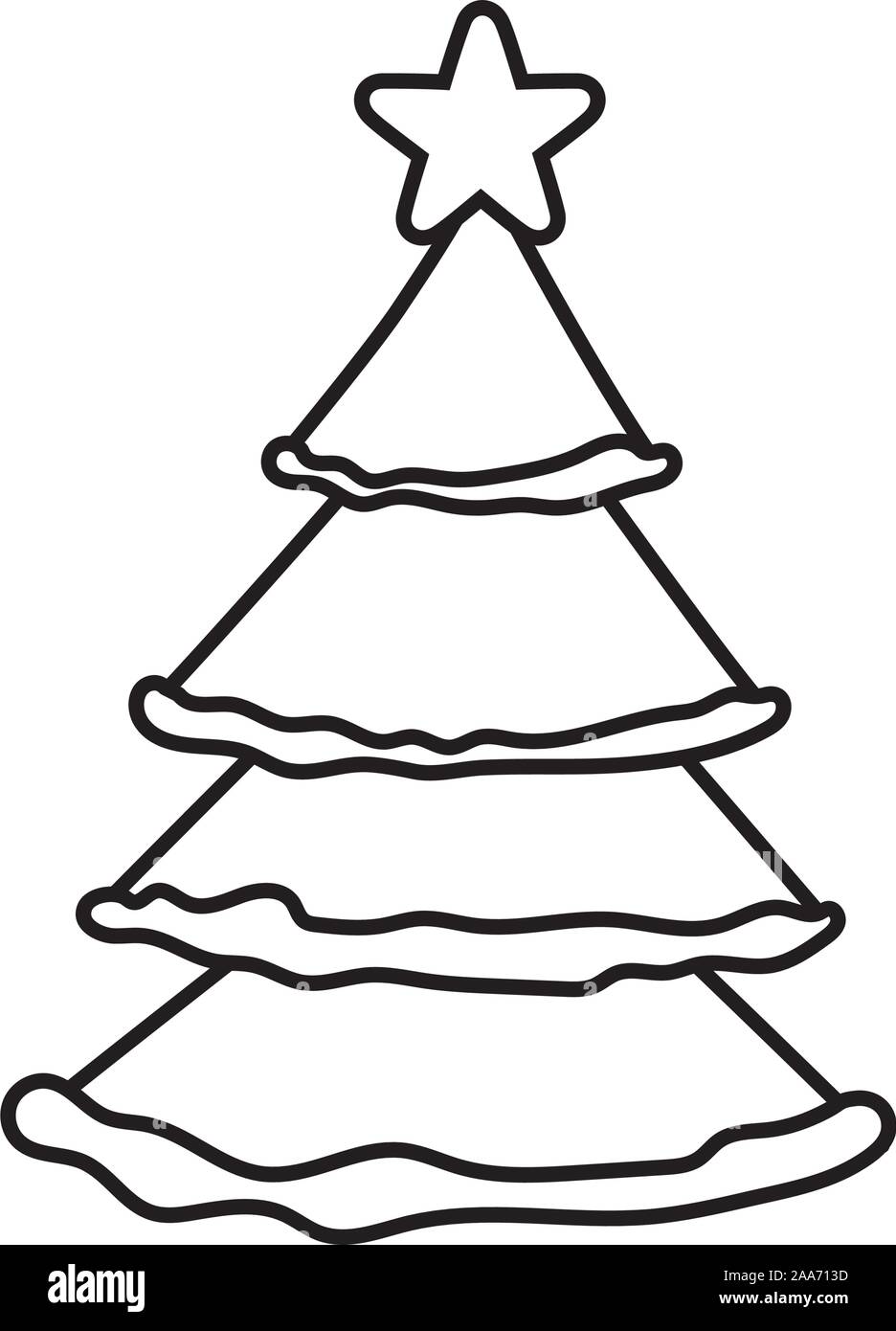pine tree with star decoration christmas vector illustration thick line Stock Vector