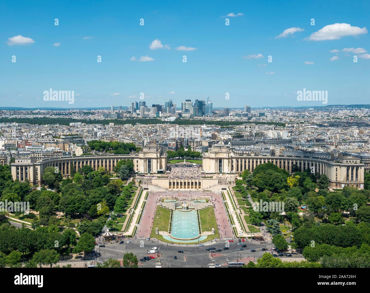 View from the Eiffel Tower to the Jardins du Trocadero, Paris, France ...