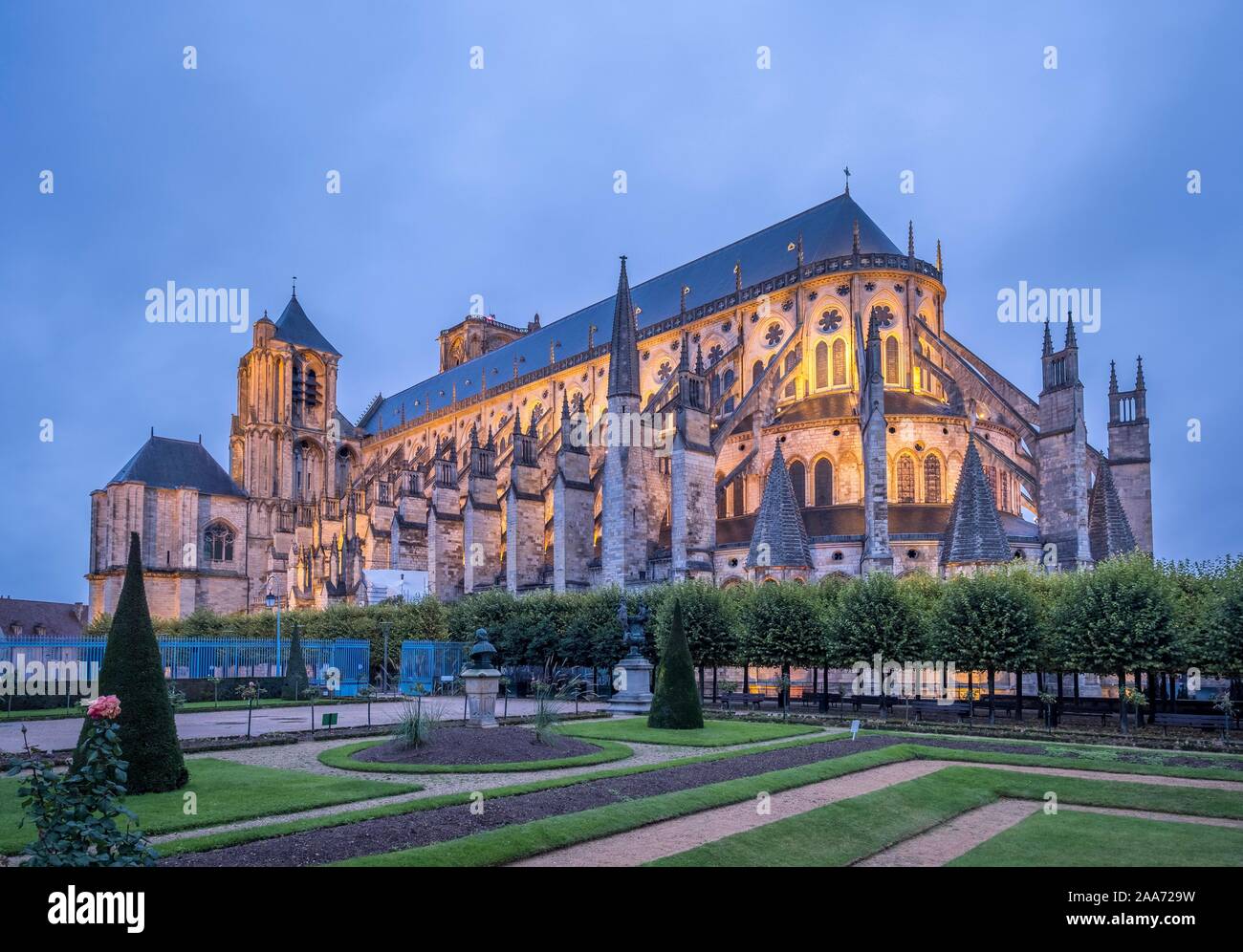 Bourges Cathedral Bourges at dusk, Cher Department, Centre-Val de Loire Region, France Stock Photo