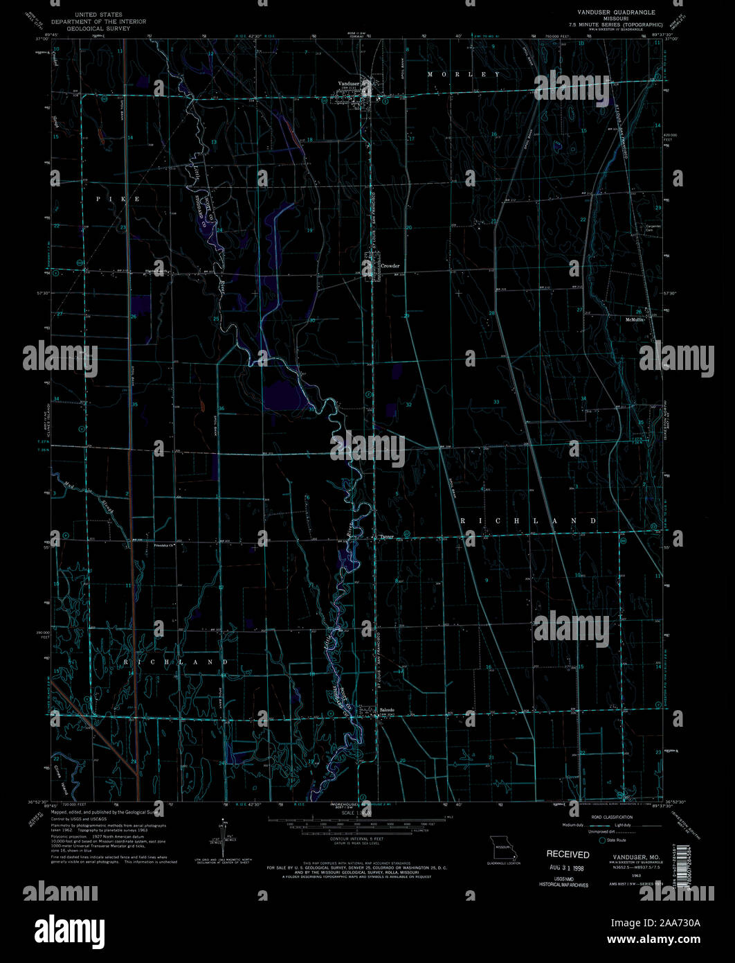 USGS TOPO Map Missouri MO Vanduser 324384 1963 24000 Inverted