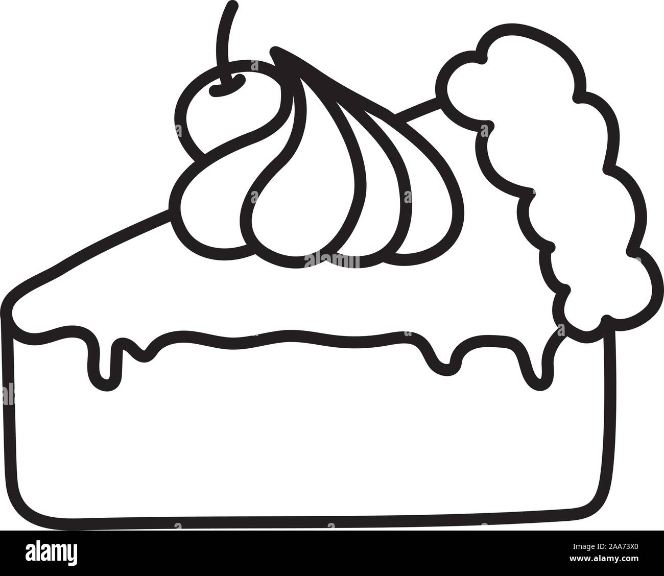 slice cake with cherry cream on white background vector illustration ...