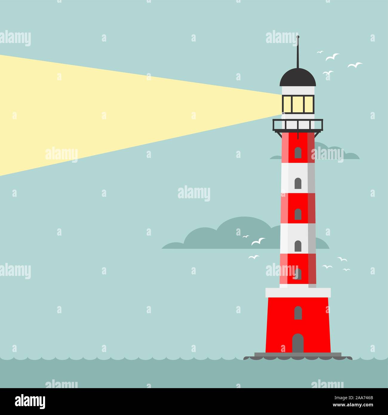 Vector cartoon flat lighthouse. Searchlight tower for maritime ...