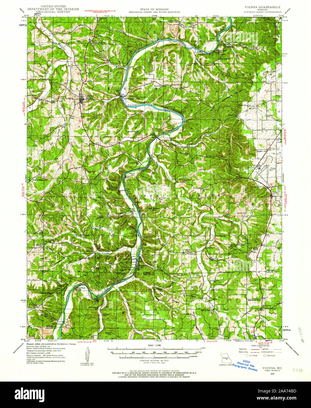 USGS TOPO Map Missouri MO Vienna 325318 1937 62500 Restoration Stock Photo Alamy