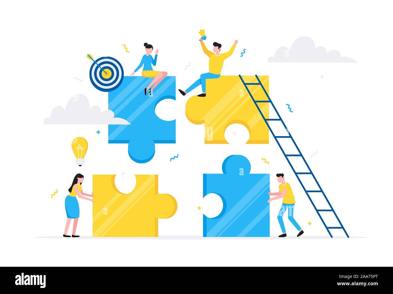 Teamwork concept with tiny people characters working together with big ...