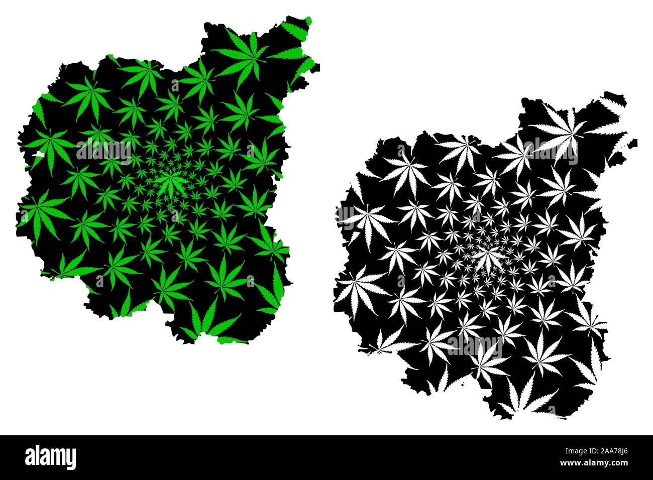 Chernihiv Oblast (Administrative divisions of Ukraine, Oblasts of Ukraine) map is designed cannabis leaf green and black, Chernihivshchyna map made of Stock Vector