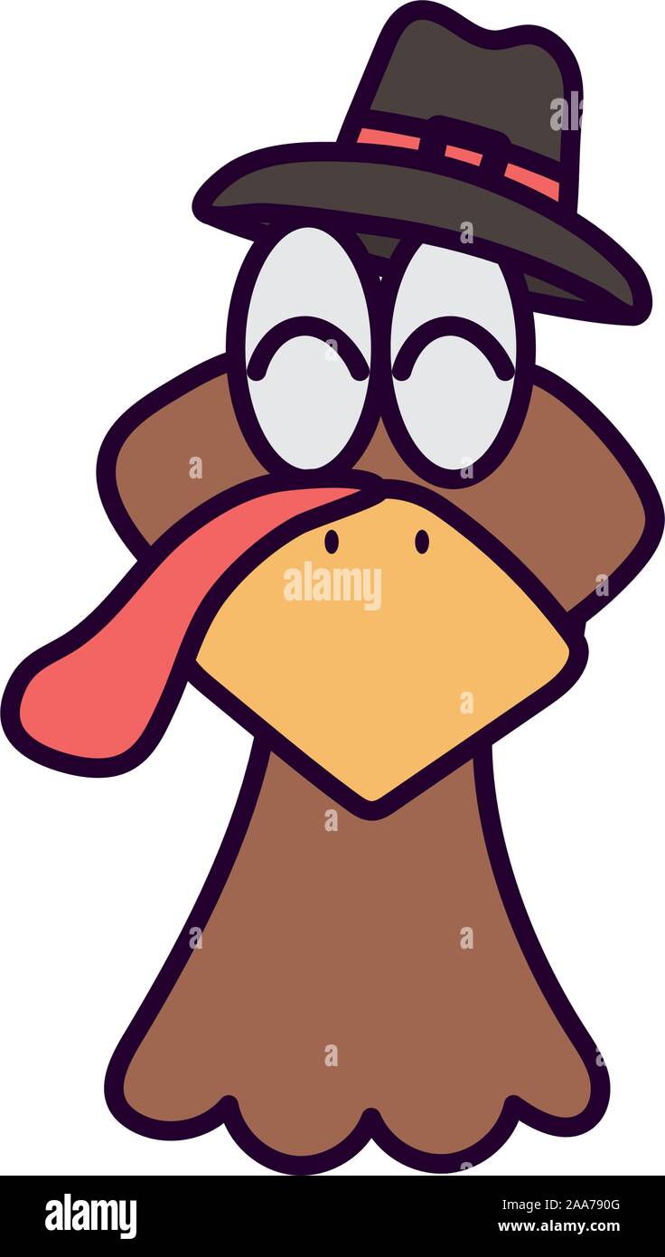 happy thanksgiving day turkey head with pilgrim hat vector illustration ...
