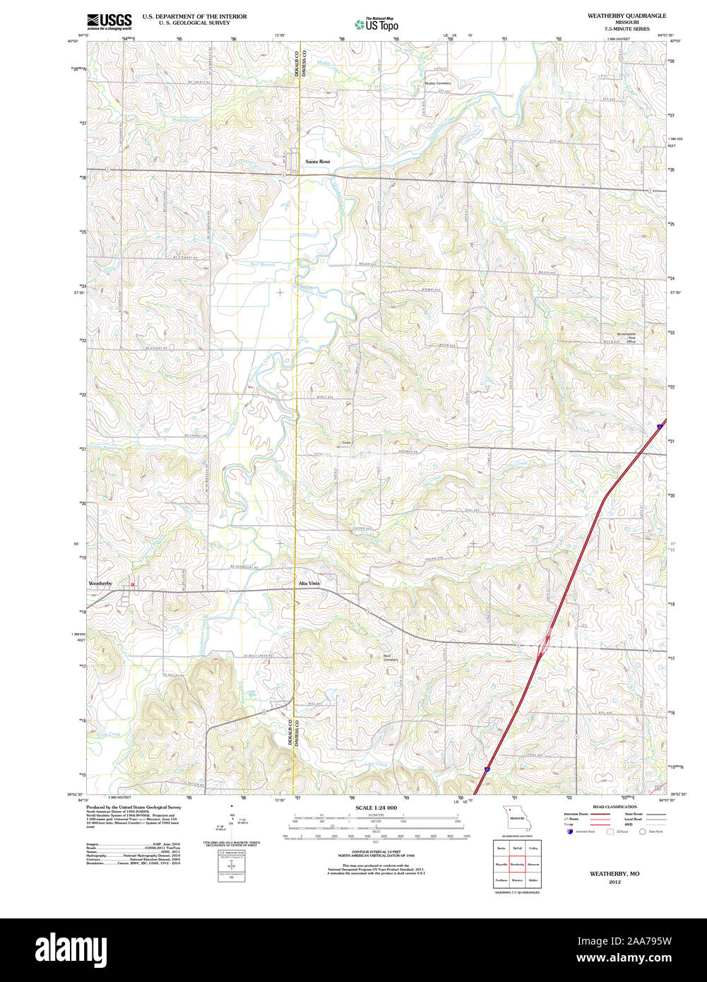 USGS TOPO Map Missouri MO Weatherby 20120117 TM Restoration Stock Photo Alamy