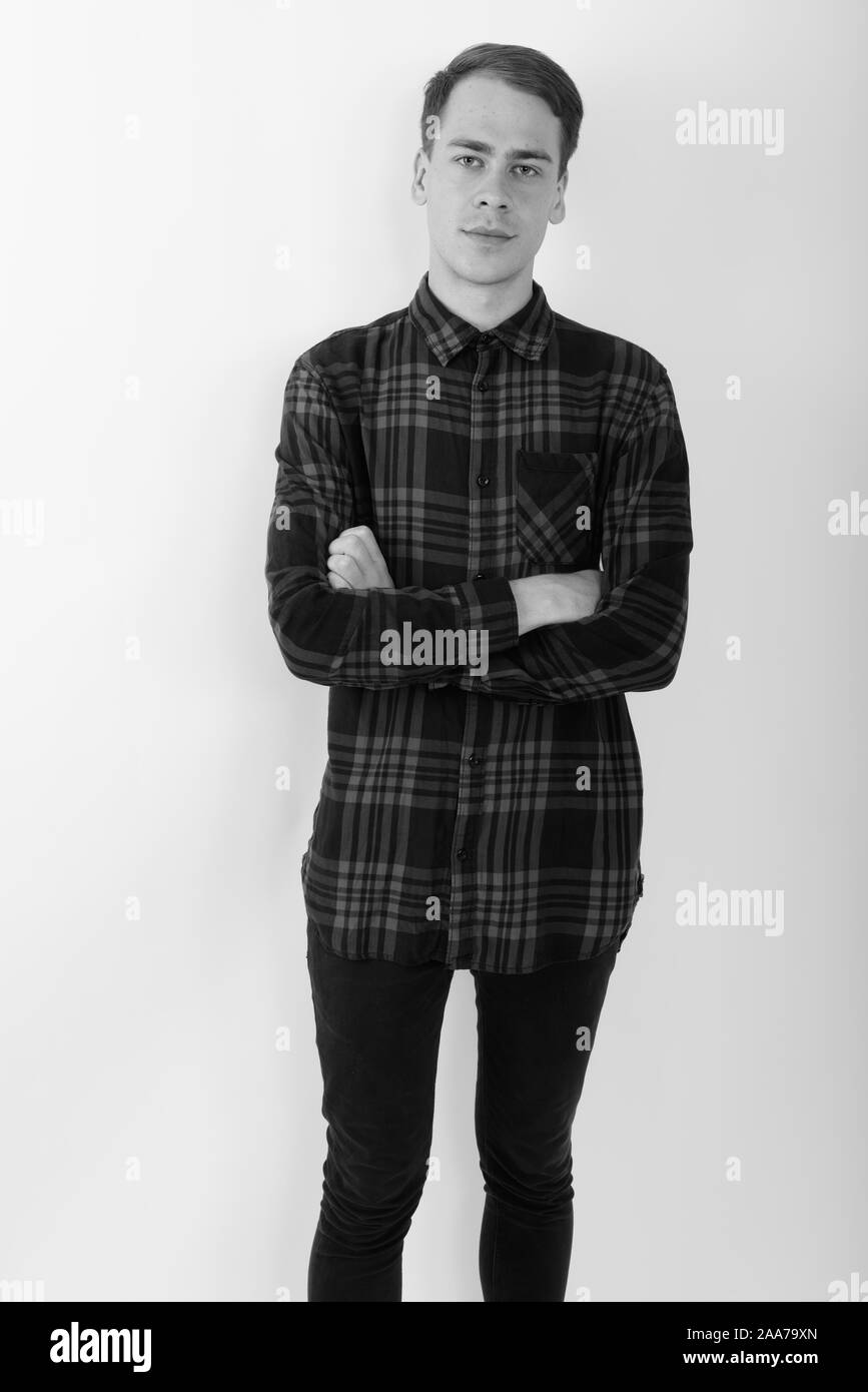 Man red checkered shirt Black and White Stock Photos & Images - Alamy