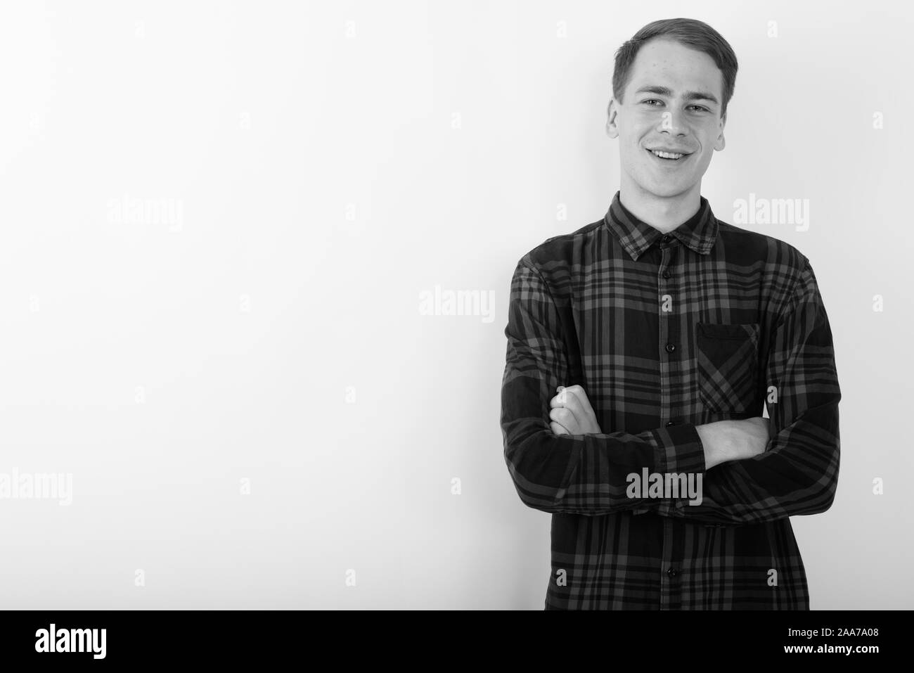 Man red checkered shirt Black and White Stock Photos & Images - Alamy