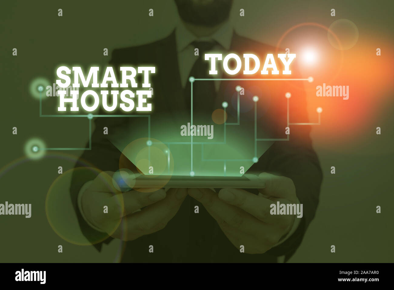 Conceptual hand writing showing Smart House. Concept meaning homes that