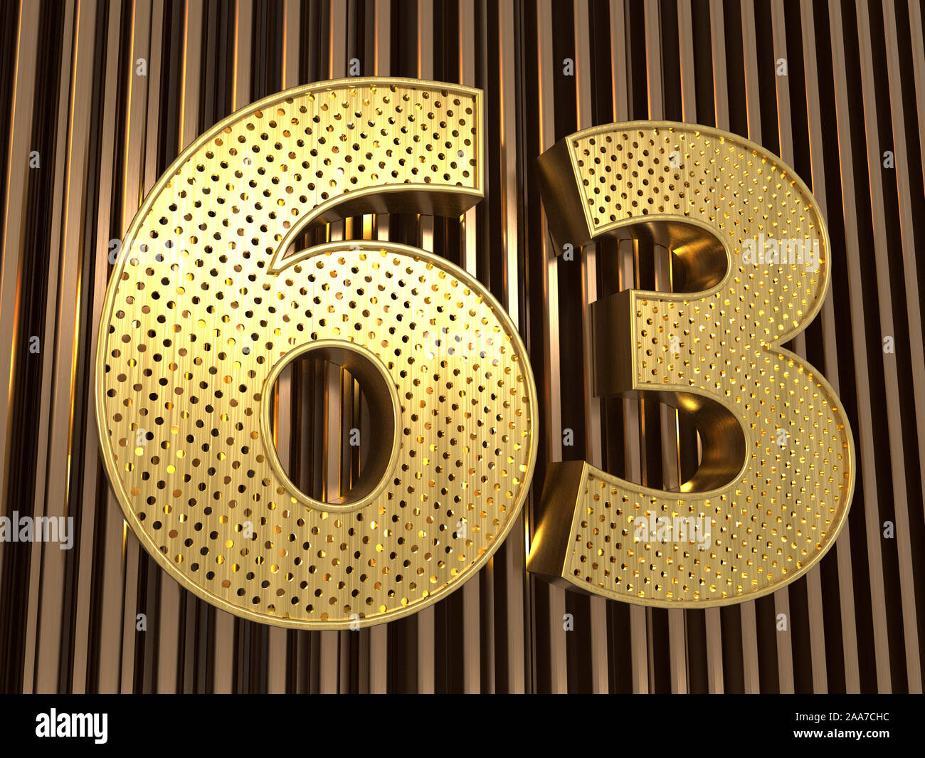 number 63 (number sixty-three) perforated with small holes on the metal ...