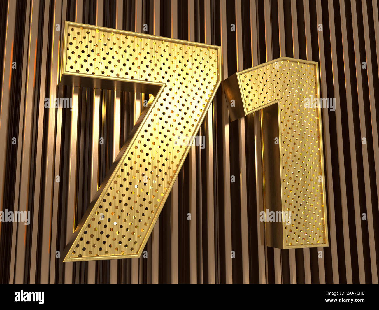 number 71 (number seventy-one) perforated with small holes on the metal ...