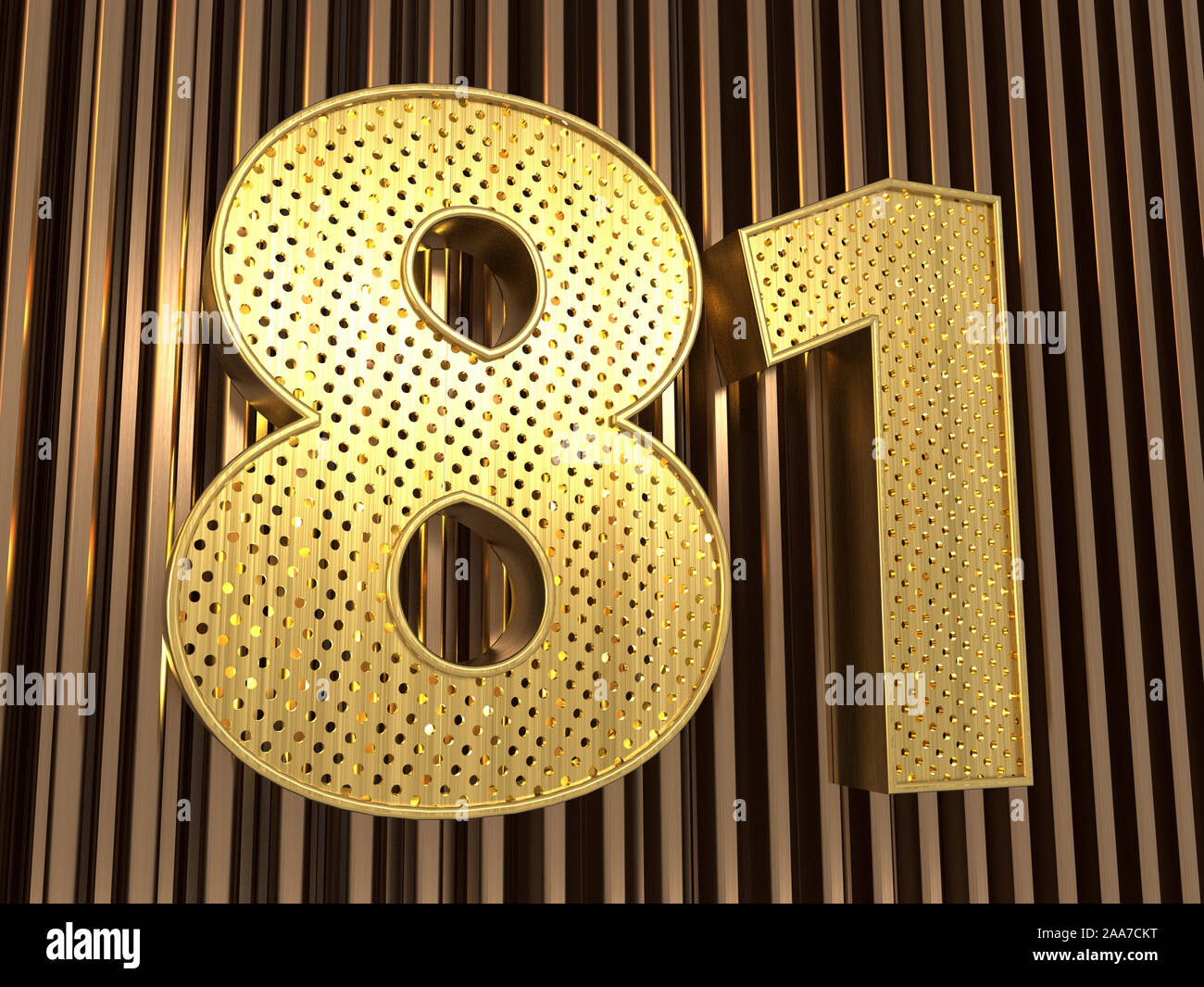 number 81 (number eighty-one) perforated with small holes on the metal background. 3D illustration Stock Photo