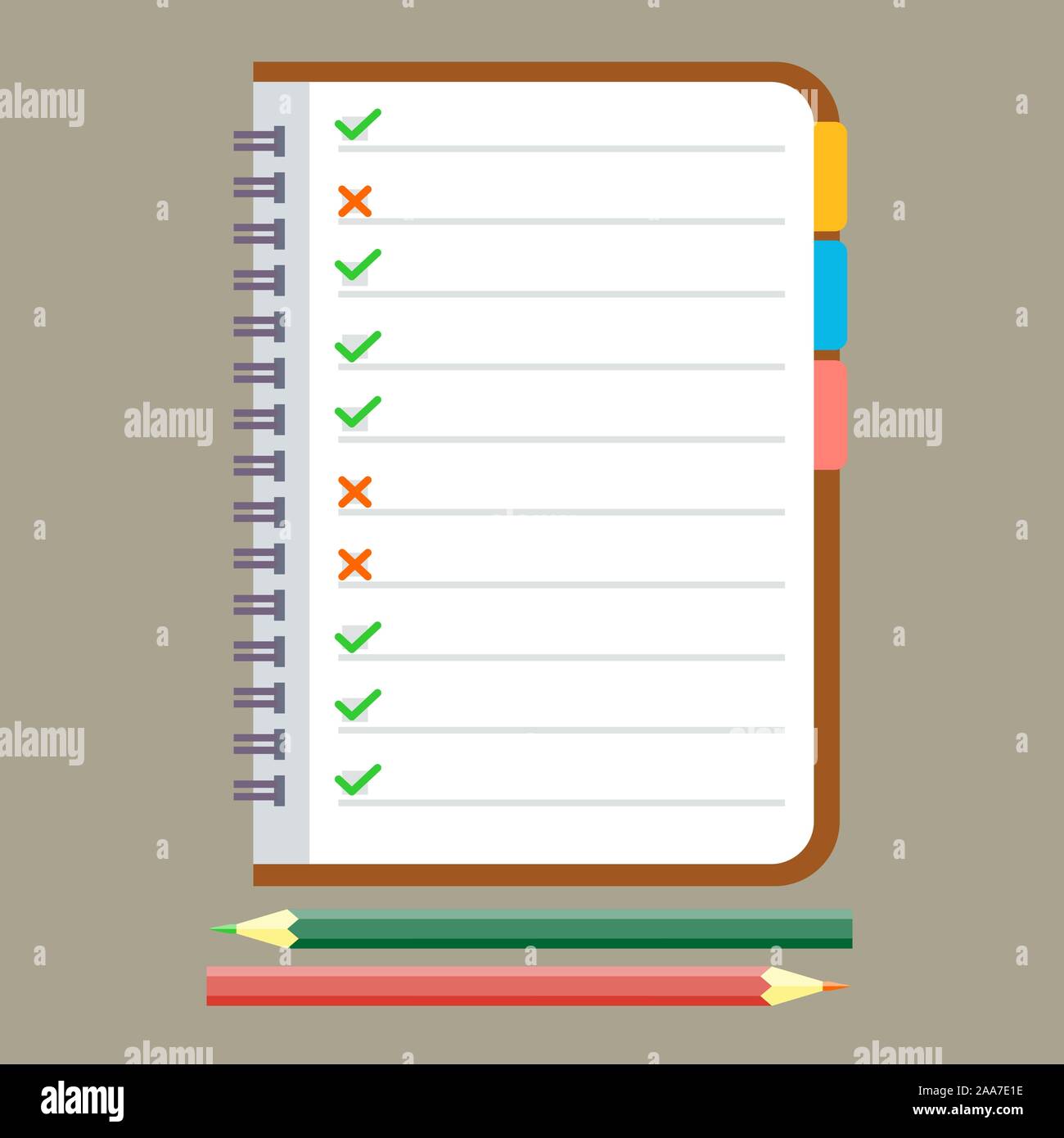Notebook, pencil and pen. Stock Vector