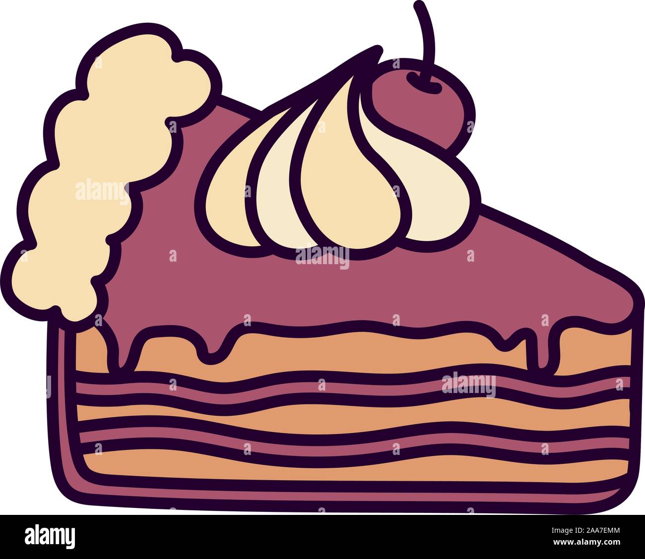 slice cake with cherry cream on white background vector illustration ...