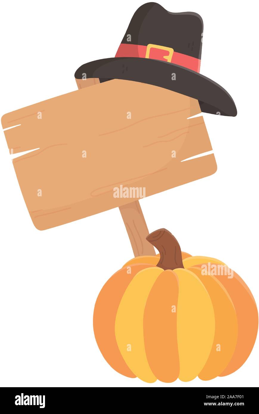 happy thanksgiving day pumpkin wooden sign pilgrim hat vector ...