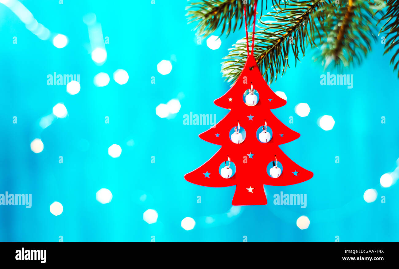 Christmas card with fir and decor on glitter background Stock Photo - Alamy