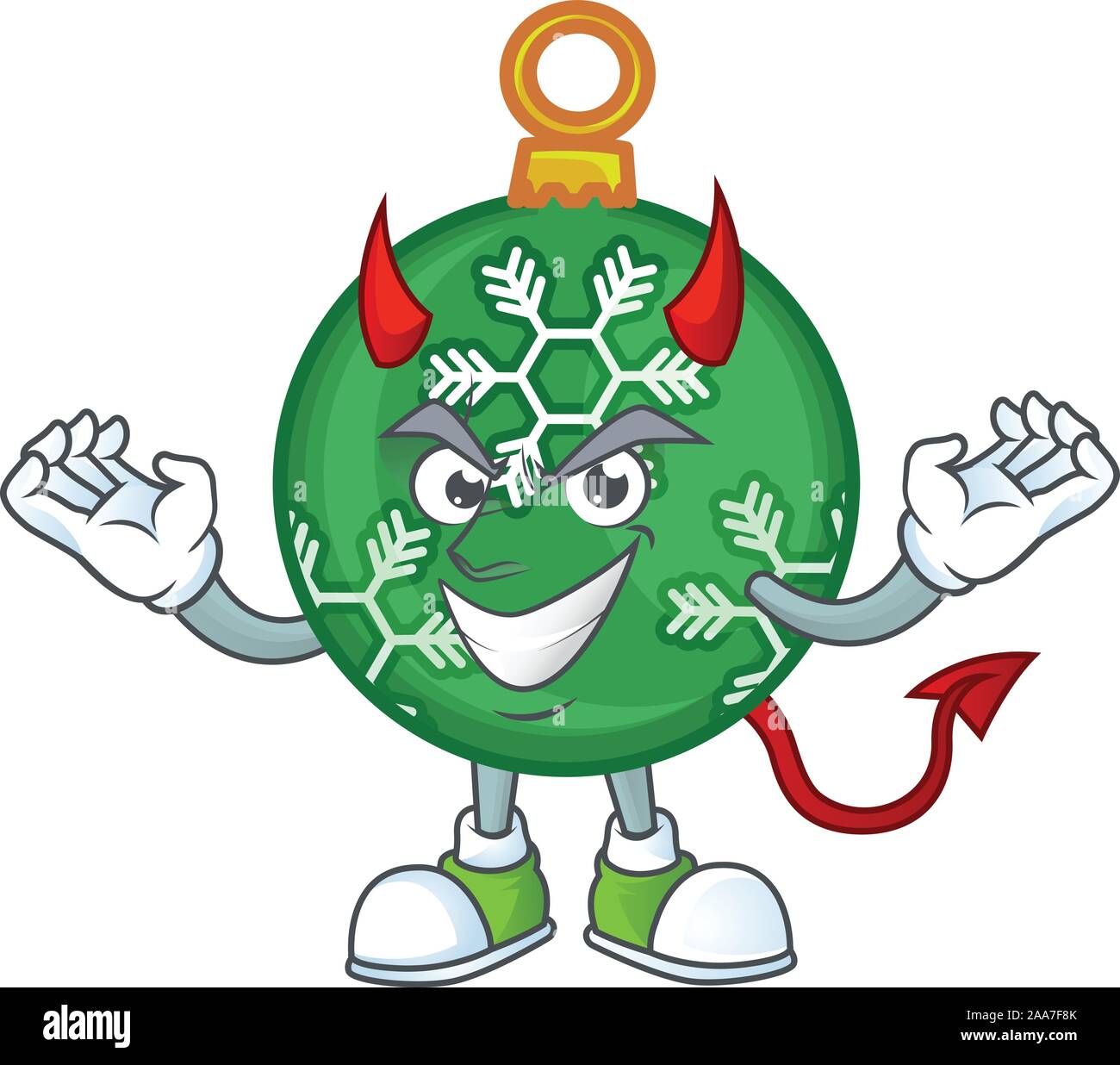 Character devil in the green christmas ball Stock Vector