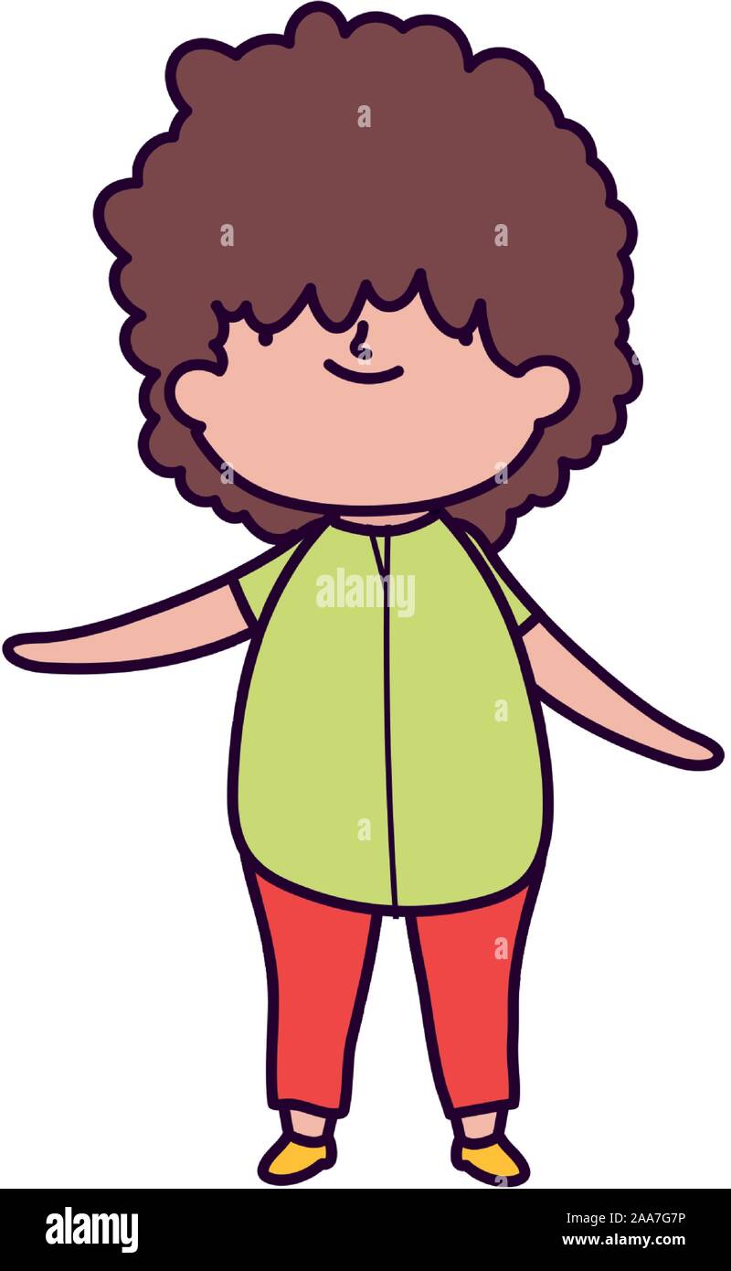 cute little boy with curly hair on white background vector illustration Stock Vector