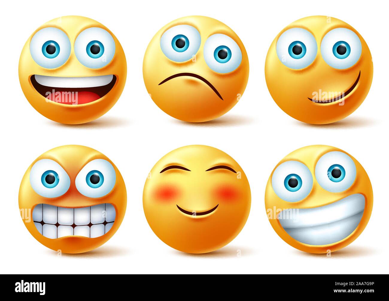 Smileys emojis and emoticons face vector set. Smiley emoji cute faces ...