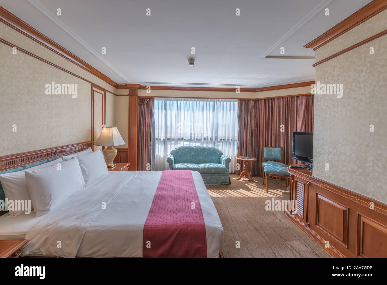 Luxury Hotel Bedroom Sample With Retro Style Stock Photo