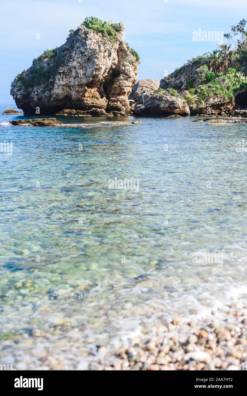 View of Isola Bella in Taormina, Sicily, Italy Stock Photo