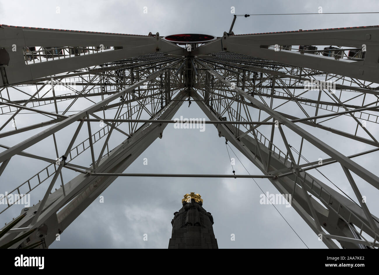 Brussels Capital Region / Belgium - 10 16 2019: Geometric view from low angle of a ferris wheel at the Poelaert square Stock Photo
