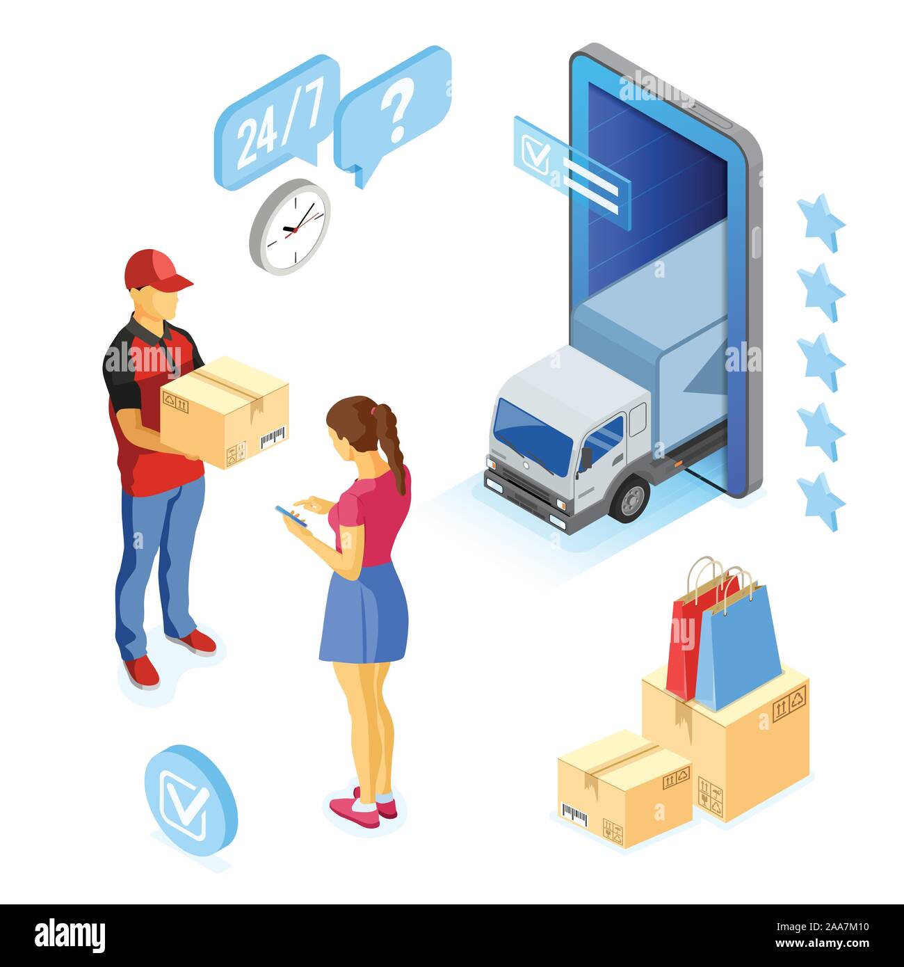 Isometric Internet Shopping Delivery and Logistics Stock Vector