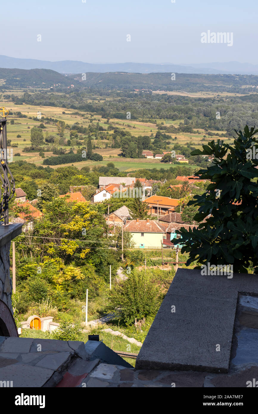 Panorama from Monastery to village of Lesje near town of Paracin, Sumadija and Western Serbia Stock Photo