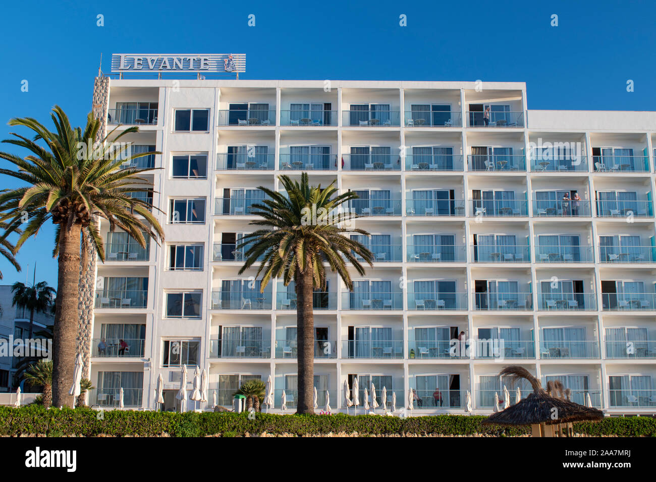 Cala Bona, Majorca, Spain, October 19, 2019, Levante Hotel view of this popular 4 star hotel in a prime position on the beach. Stock Photo
