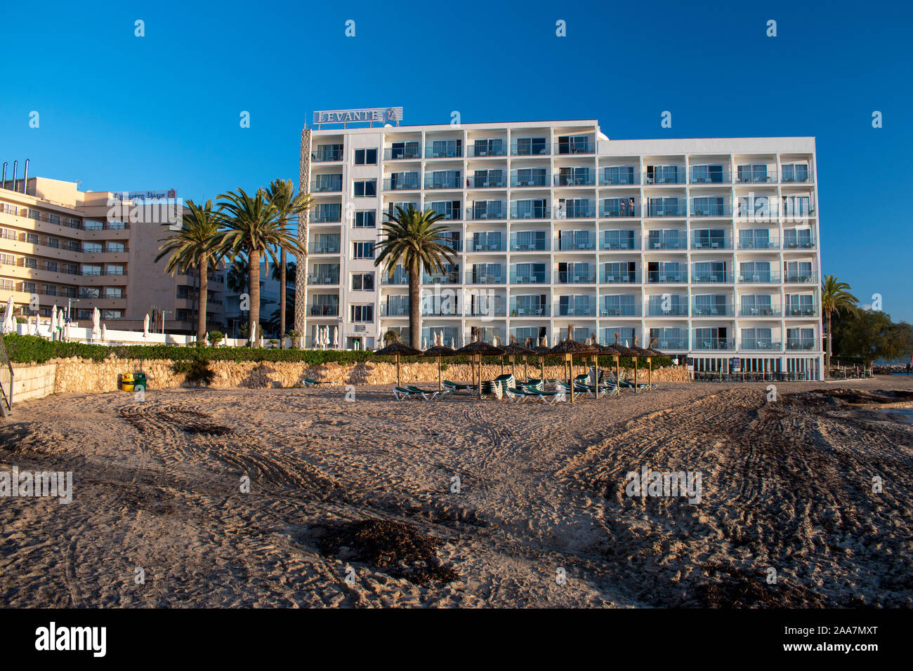 Cala Bona, Mallorca, Spain, October 19, 2019, Levante Hotel view of this popular 4 star hotel in a prime position on the beach. Stock Photo