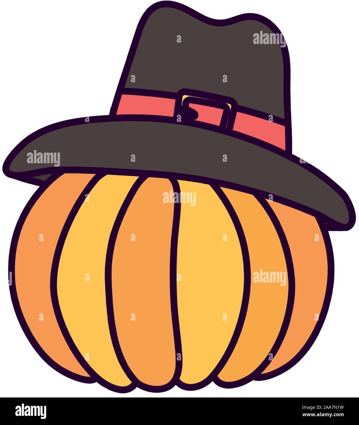 happy thanksgiving day pumpkin with pilgrim hat vector illustration ...