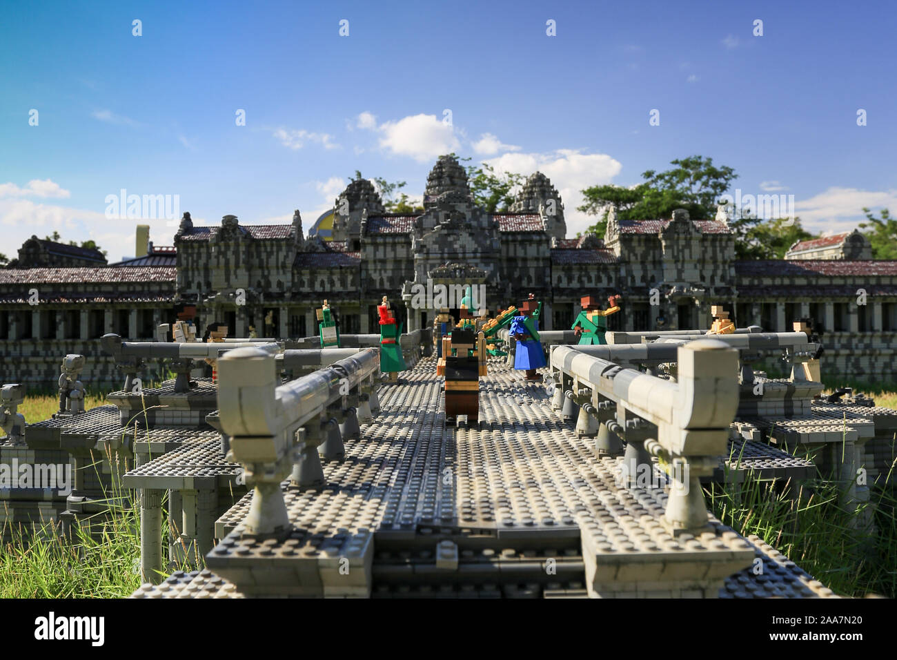 Miniature figurine and building made from brick block modeled after