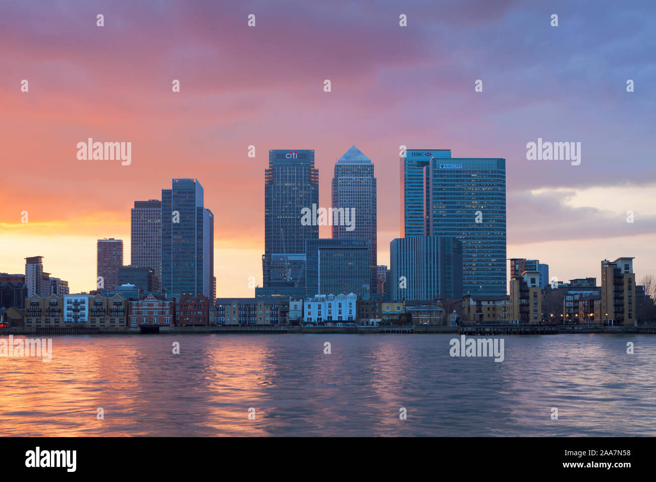 Canary Wharf viewed over the river Thames, London, UK Stock Photo