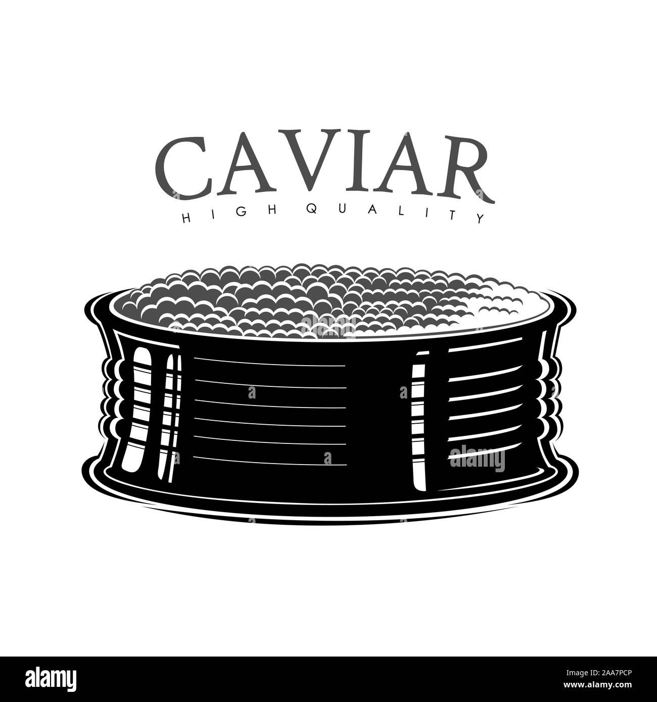 Open can with caviar silhouette in engrving style. Stock Vector