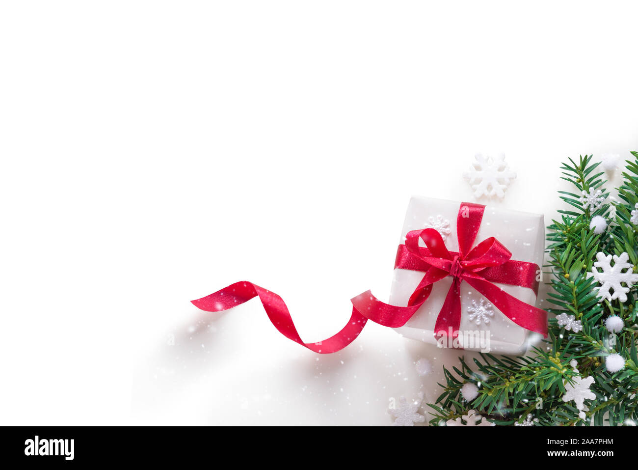Christmas or New Year background, plain composition made of Xmas present  box and fir branches Stock Photo - Alamy