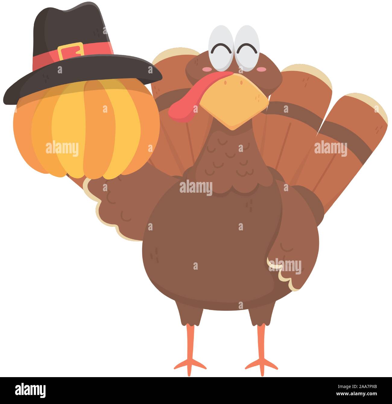 happy thanksgiving day turkey and pumpkin with pilgrim hat vector ...